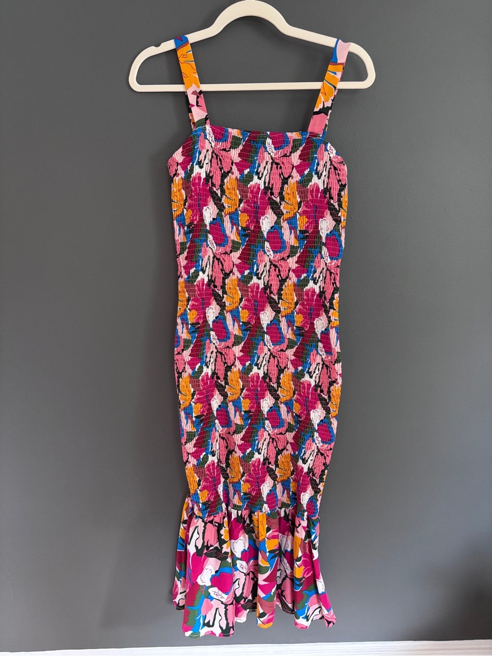 PrettyGarden Colorful Floral Smocked Midi Dress NWOT